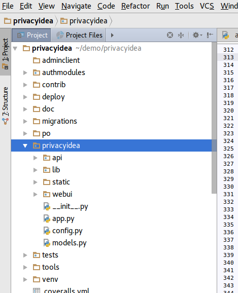 pycharm-privacyidea-structure